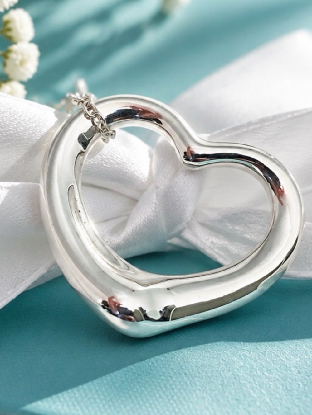 Tiffany & Co. Elsa Peretti 28mm Open Heart Pendant Necklace Sterling Silver 18”